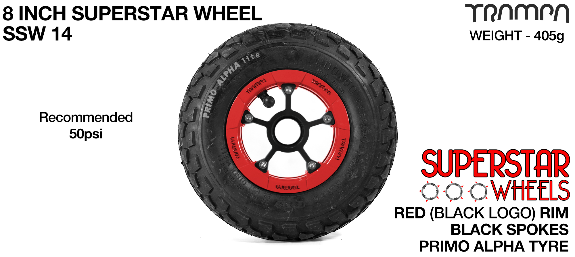 Superstar wheel - Red Gloss Rim with Black Anodised Spokes and Black Alpha Tyre