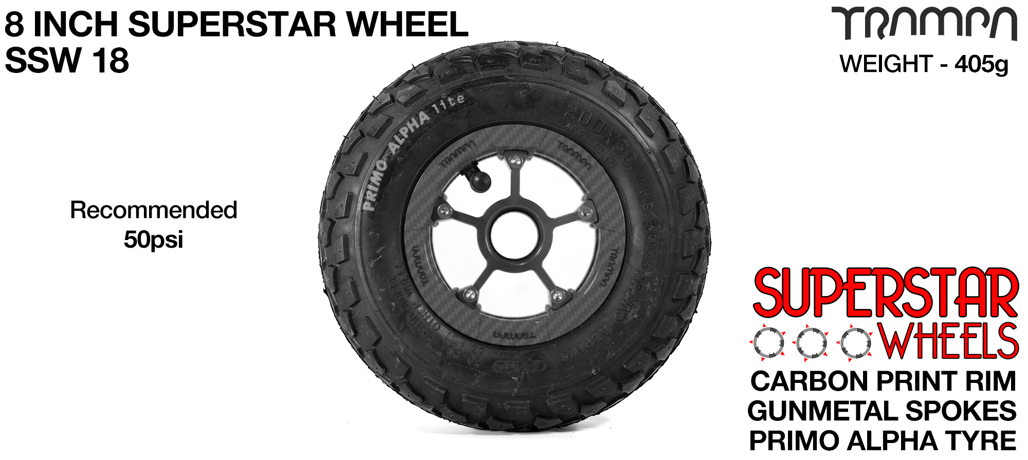 Superstar wheel - Carbon Rim with Gunmetal Anodised spokes and Black Alpha tyre