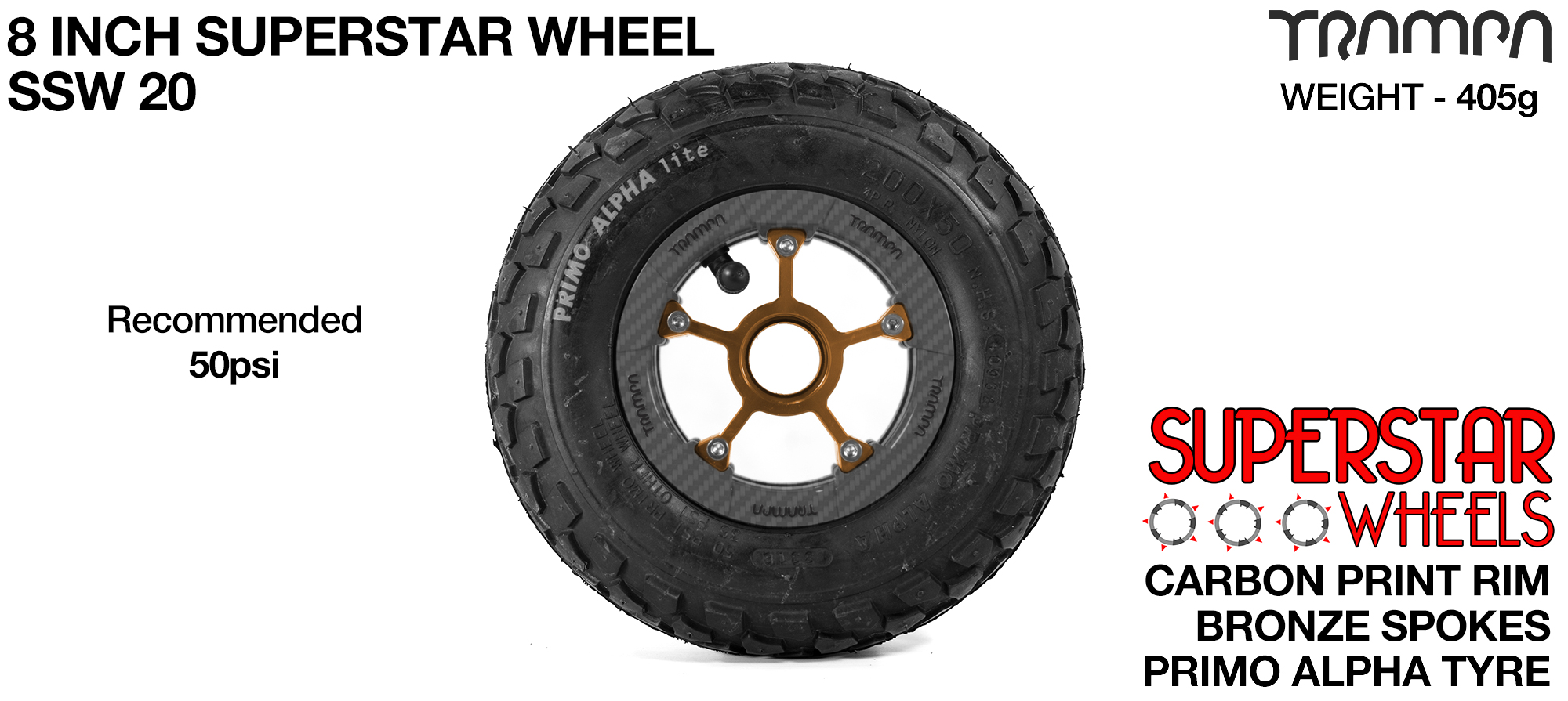 Superstar wheel - Carbon Rim with Bronze Anodised spokes and Black Alpha tyre