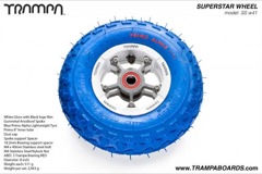 White Gloss Rim with Gunmetal Anodised spokes and Blue Alpha tyre