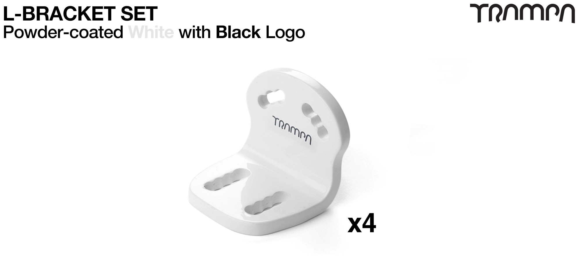 Powder coated White with Black logo L Bracket x 4