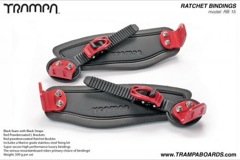 Ratchet Bindings - Black Straps on Black foam with Red L brackets and Ratchets