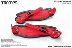 Ratchet Bindings - Red Straps on Black Foam with Red L brackets and Ratchets