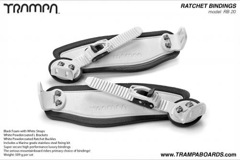 Ratchet Bindings - White Straps on Black Foam with White L brackets and Ratchets