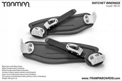 Ratchet Bindings - Black Straps on Black foam with White L Brackets and Ratchets