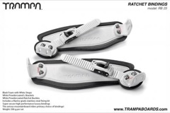 Ratchet Bindings - White Straps on Black Foam and with White L brackets and Ratchets