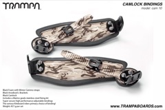 Camlock Bindings - Winter Cammo Straps on Black foam Black L brackets and Camlocks