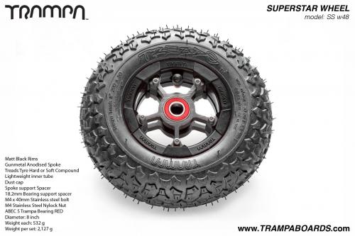 Matt Black Rim with Gunmetal Anodised spokes and Black Trampa tyre