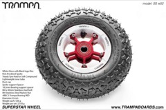 White Gloss Rim with Red Anodised spokes and Black Trampa tyre