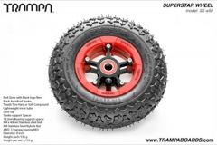 Red Gloss Rim with Black Anodised spokes and Black Trampa tyre