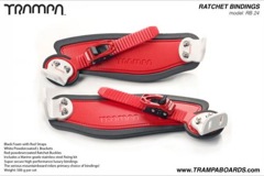 Ratchet Bindings - Red Straps on Black Foam with White L brackets and Red Ratchets