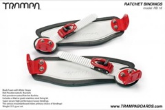 Ratchet Bindings - White Straps on Black Foam with Red L Brackets and Ratchets