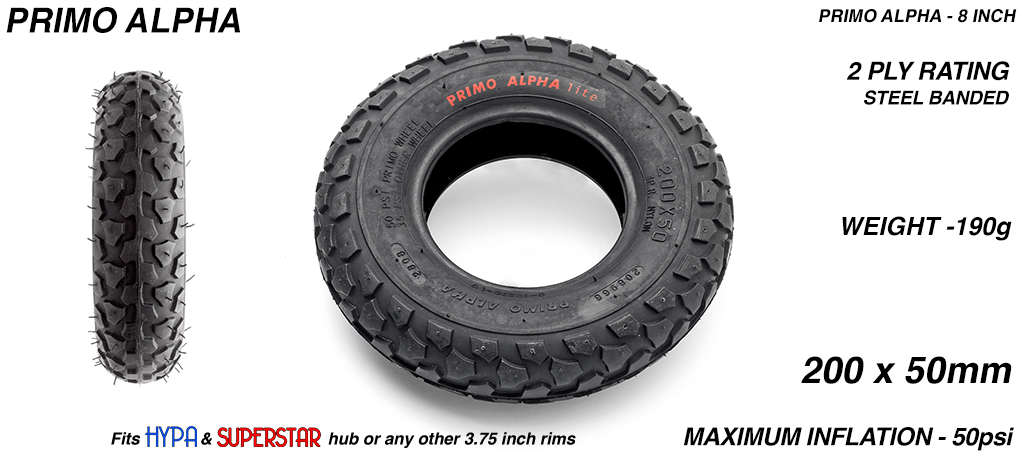 Black Primo Alpha Light weight Tyre - 8 Inch