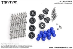 4x Polished spring, 4x Blue Dampa's, 8x Retainers, 4 adjusters and fixings