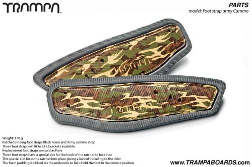 Ratchet Binding foot straps -  Army cammo print straps on Black Foam