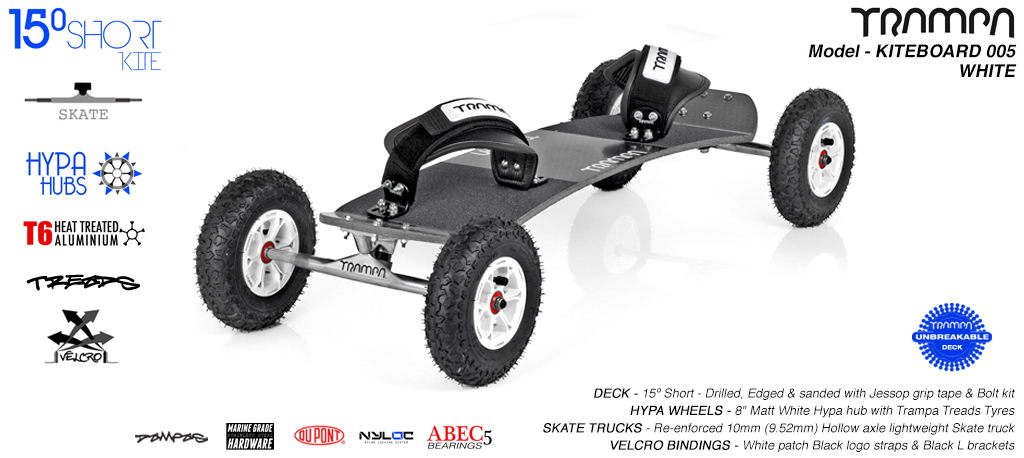 15�s 10mm hollow skates, White Gloss Hypa hub,  Velcro bindings