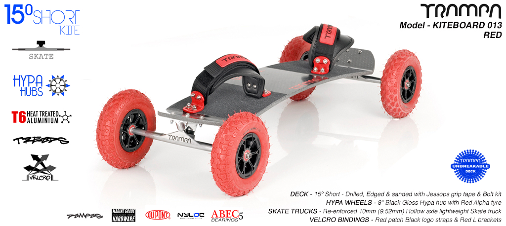 15�s 10mm hollow skates Black Hypa hub Red Alpha, Velcro Bindings Kiteboard