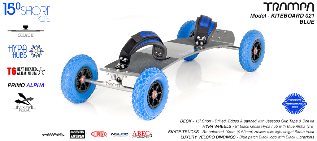15�s 10mm Titanium skates Black Gloss Hypa Blue Alpha, Velcro bindings
