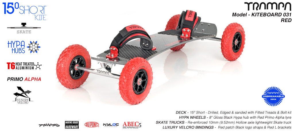 15�s 10mm Titanium Skates, Gloss Black Hypa Red Alpha, Mint Hybrid Bindings Kite Board