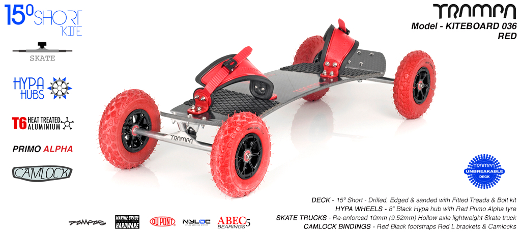 15�s 10mm Titanium Skates Gloss Black Hypa Red Alpha, Mint Camlock Bindings Kite Board